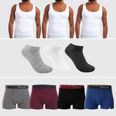 بوكسر سادة رجالي - 4 قطع مع فانلة حمالات - 3 قطع - أبيض مع 3 شراب أنكل