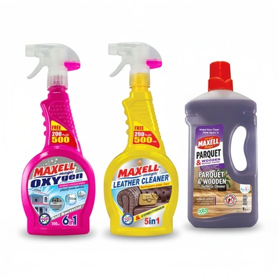 ماكسيل ماجيك منظف متعدد الاغراض رشاش و منظف وملمع جلد - 500 +200 مل مع منظف ارضيات باركيه طارد حشرات - 1 لتر