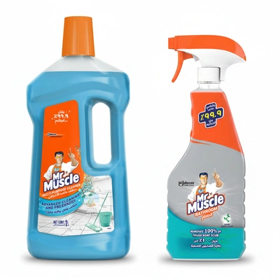 مستر ماسل بخاخ منظف الحمام - 500 مل مع منظف سائل للأرضيات - هدوء البحر - 1 لتر