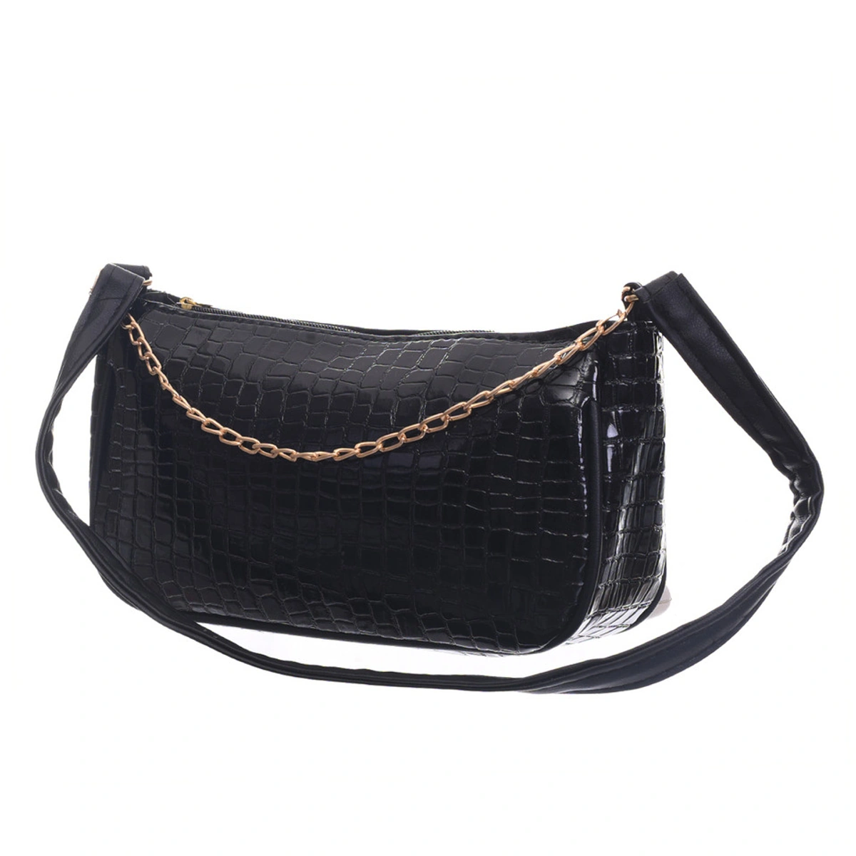 شنطة يد حريمي جلد بنقشة جلد الثعبان مع سوستة وحزام