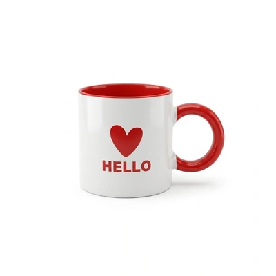 بريق مج بورسلين بطباعة قلب HELLO ومقبض دائري - 350 مل
