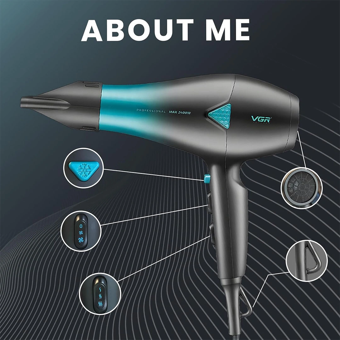 مجفف الشعر من VGR - 2000-2400 وات - 3 اعدادات حرارة - VGR-455