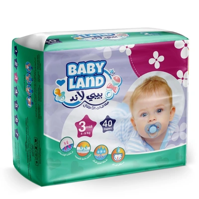 حفاضات بيبى لاند - مقاس 3 - 40 حفاضة