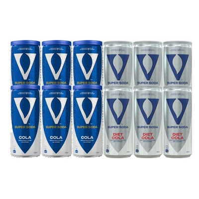 6 V Cola سوبر صودا  - 300 مللي مع 6 V Cola سوبر صودا دايت - 300 مللي