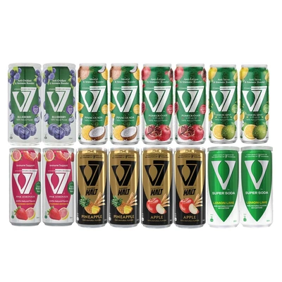 2 V7 مشروب غازي - بينا كولادا و 2 بينك ليمونادا × داراز و2 التوت الازرق و2 الليمون والنعناع و2 الرمان و2 أناناس و2 تفاح و2 الليمون - 300 مل