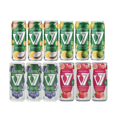 3 V7 مشروب غازي - بينا كولادا و 3 بينك ليمونادا × داراز و 3 التوت الازرق و 3 الليمون والنعناع - 300 مل