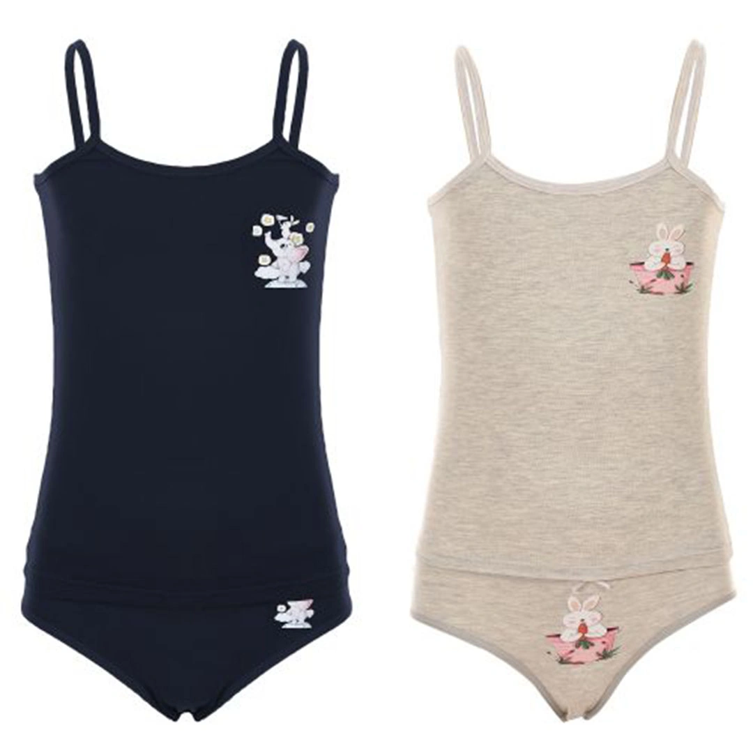 الميسيري طقم فانلة واندر وير داخلي بناتي قطن - 2 قطعة