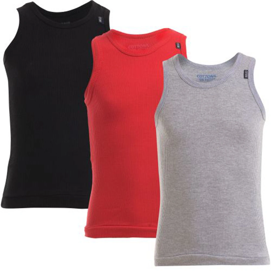 قطونيل فانلة ديرابي أولادي بدون أكمام قطن - 3 قطع