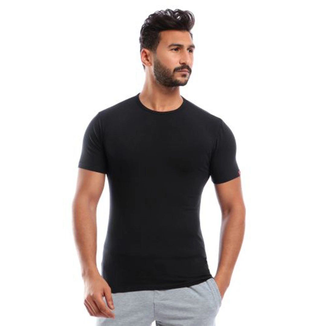 تيشرت قطونيل رجالي رقبة دائرية قطن - أسود