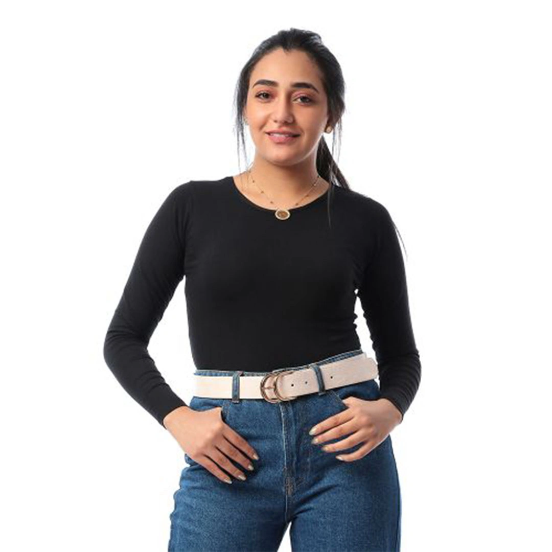 قطونيل توب حريمي كم طويل راوند - أسود