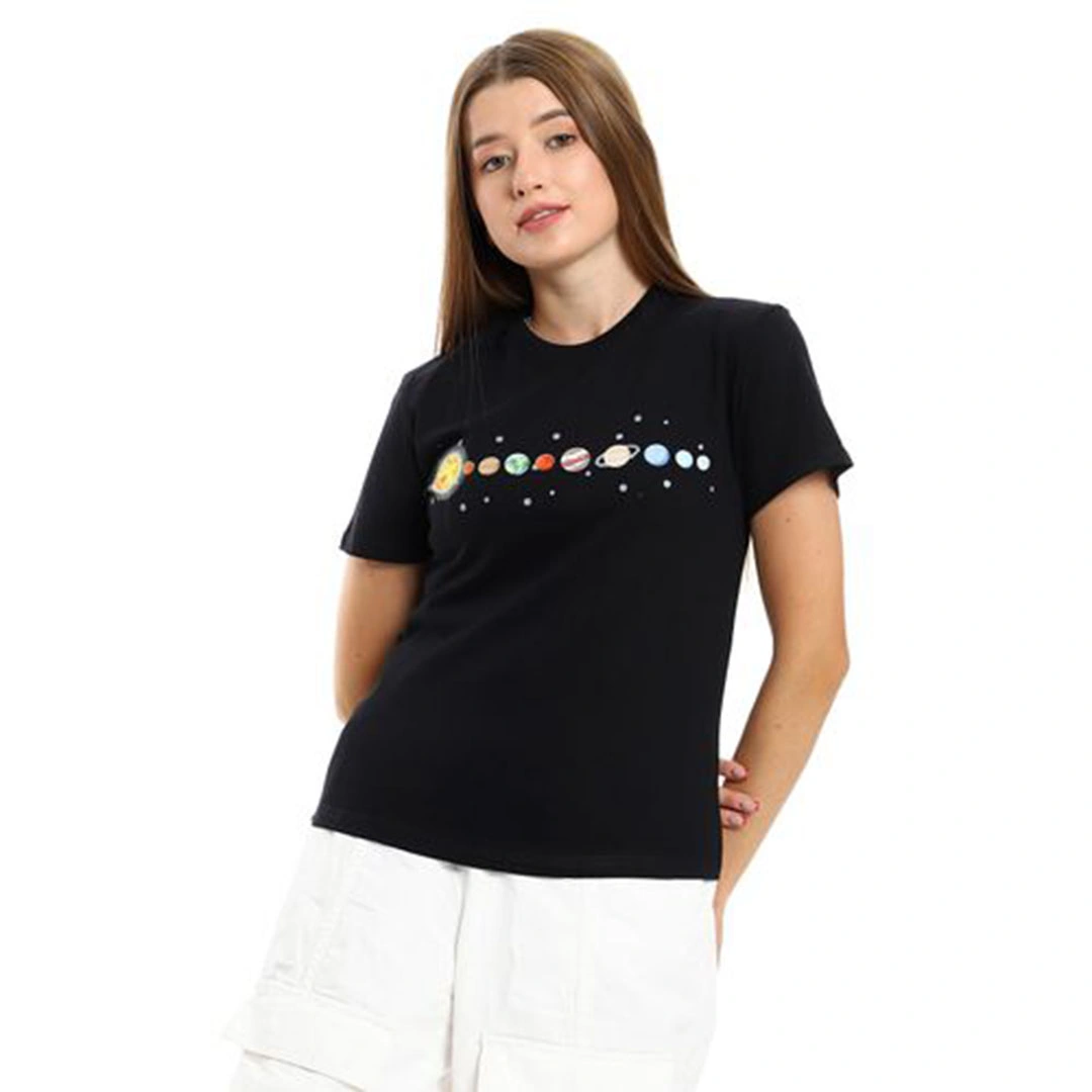 الميسيري تيشيرت حريمي نص كم قطن - أسود