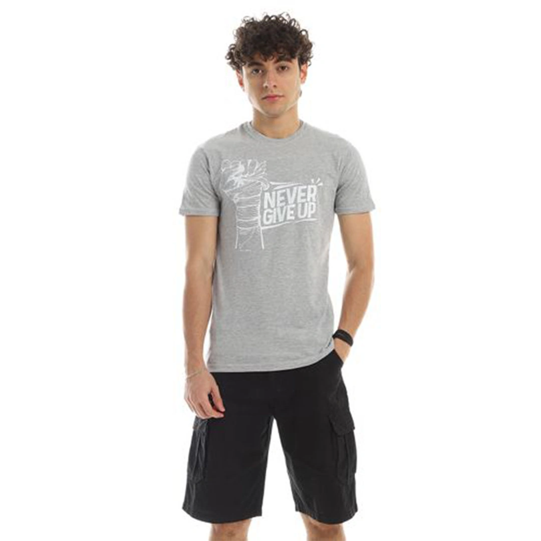 الميسيري تيشيرت قطن رجالي نص كم نيفر جيف اب - رمادي