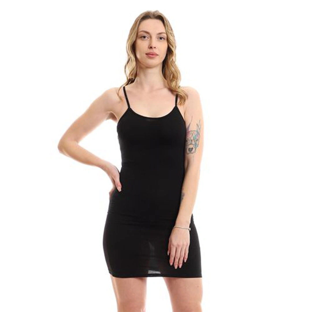 الميسيري فستان قصير بحمالات اسباجتي قطن حريمي - أسود