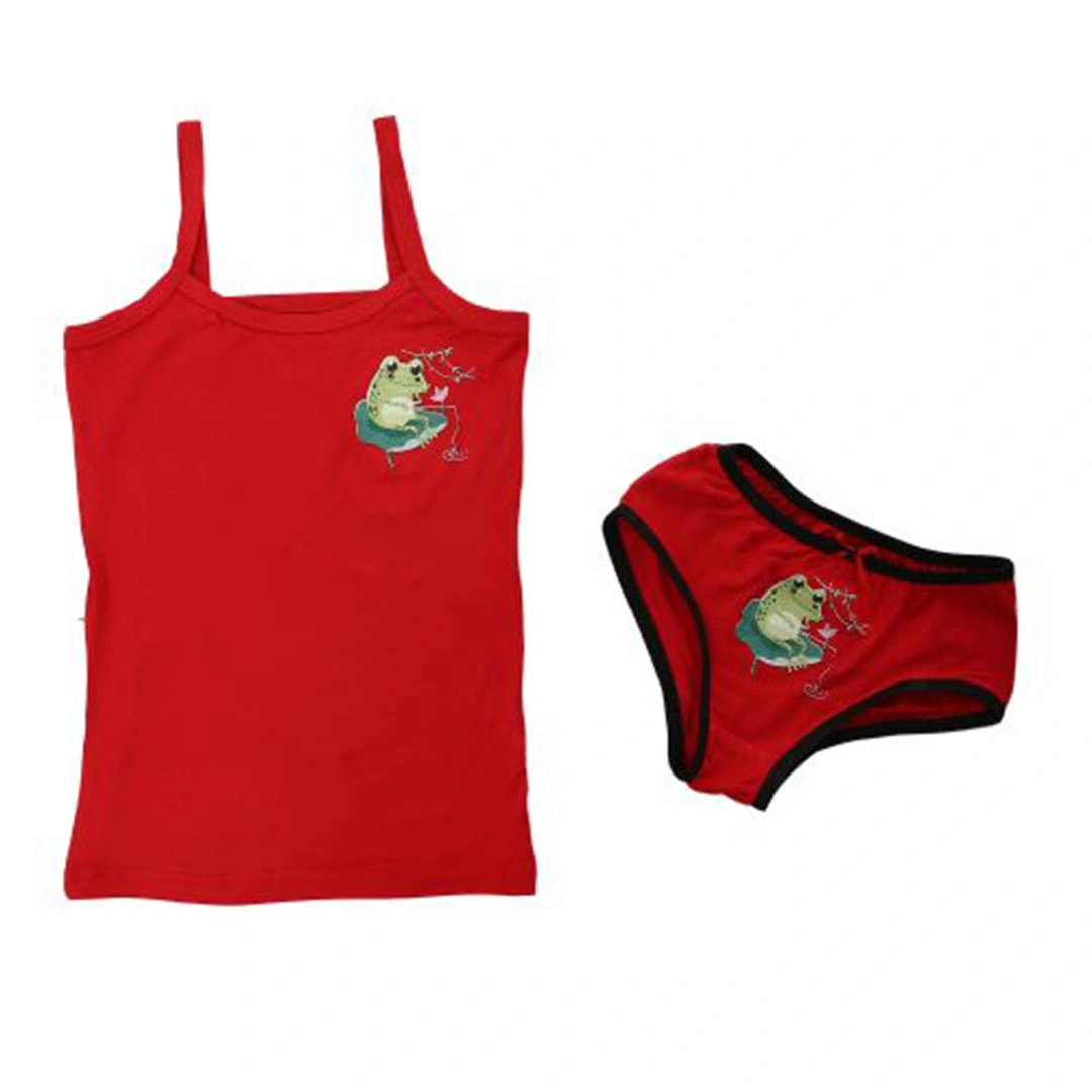 الميسيري طقم توب وبانتي بناتي قطن - 2 قطعة - أحمر