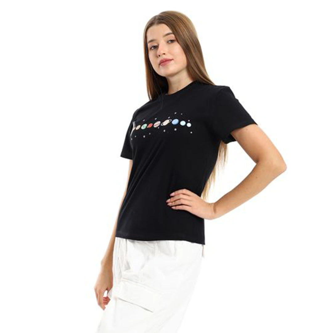 الميسيري تيشيرت حريمي نص كم قطن - أسود