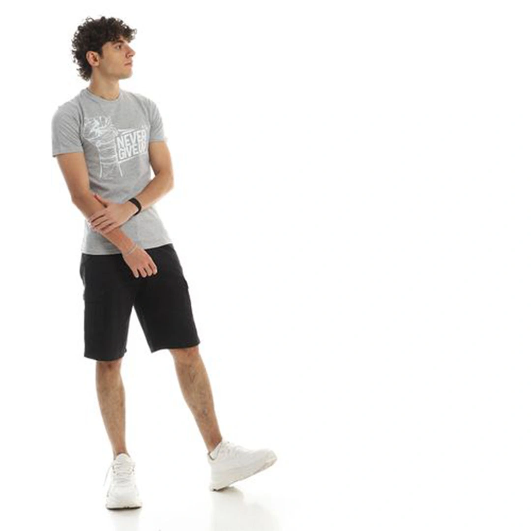 الميسيري تيشيرت قطن رجالي نص كم نيفر جيف اب - رمادي