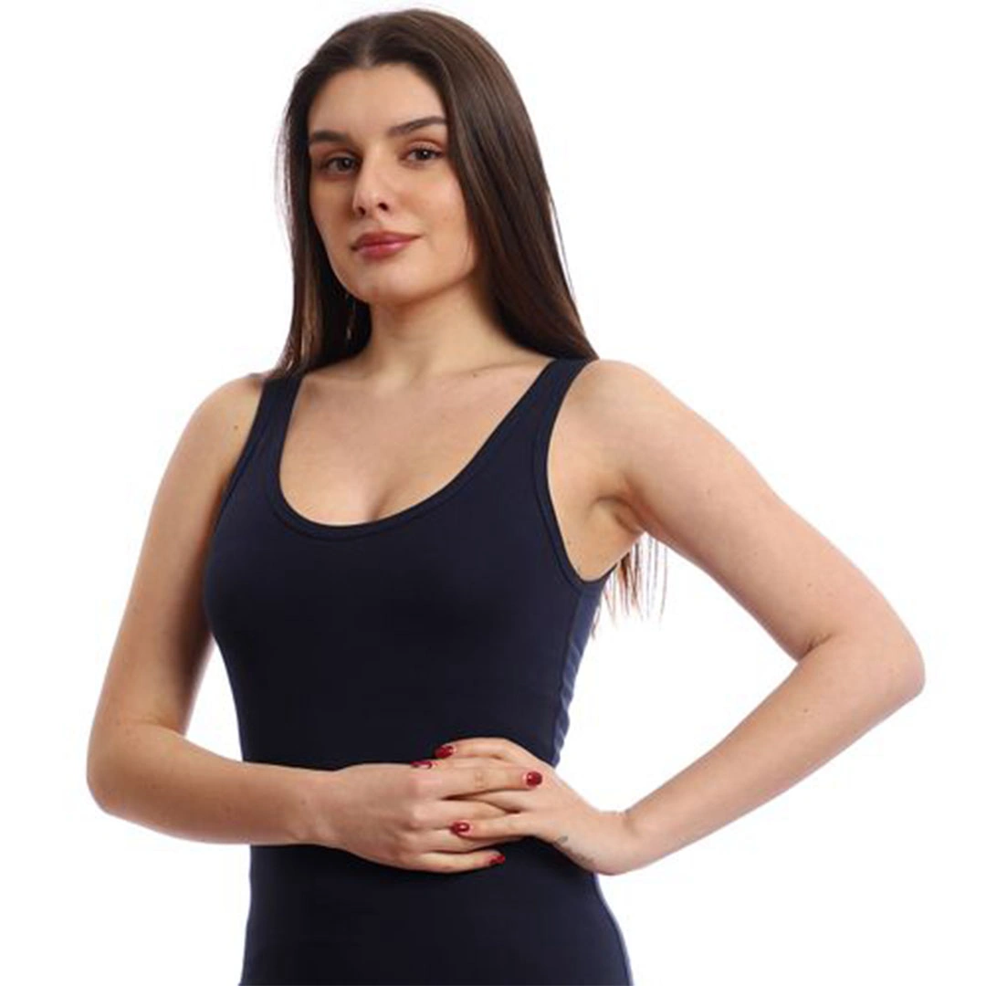 الميسيري فستان قصير بحمالات عريضة قطن حريمي - كحلي