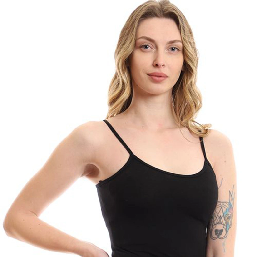 الميسيري فستان قصير بحمالات اسباجتي قطن حريمي - أسود