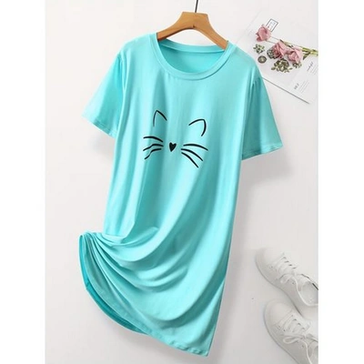 ميسيري قميص نوم حريمي أكمام قصيرة مطبوع - لبني