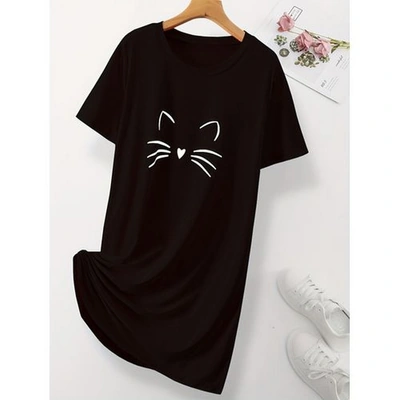 ميسيري قميص نوم حريمي أكمام قصيرة مطبوع - أسود