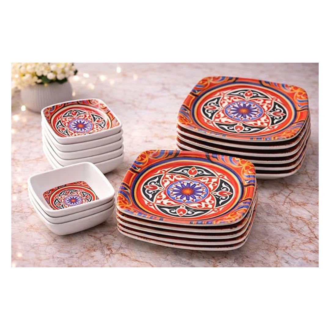 طقم عشاء ميلامين  رمضان - 24ق - شكل خيامية احمر