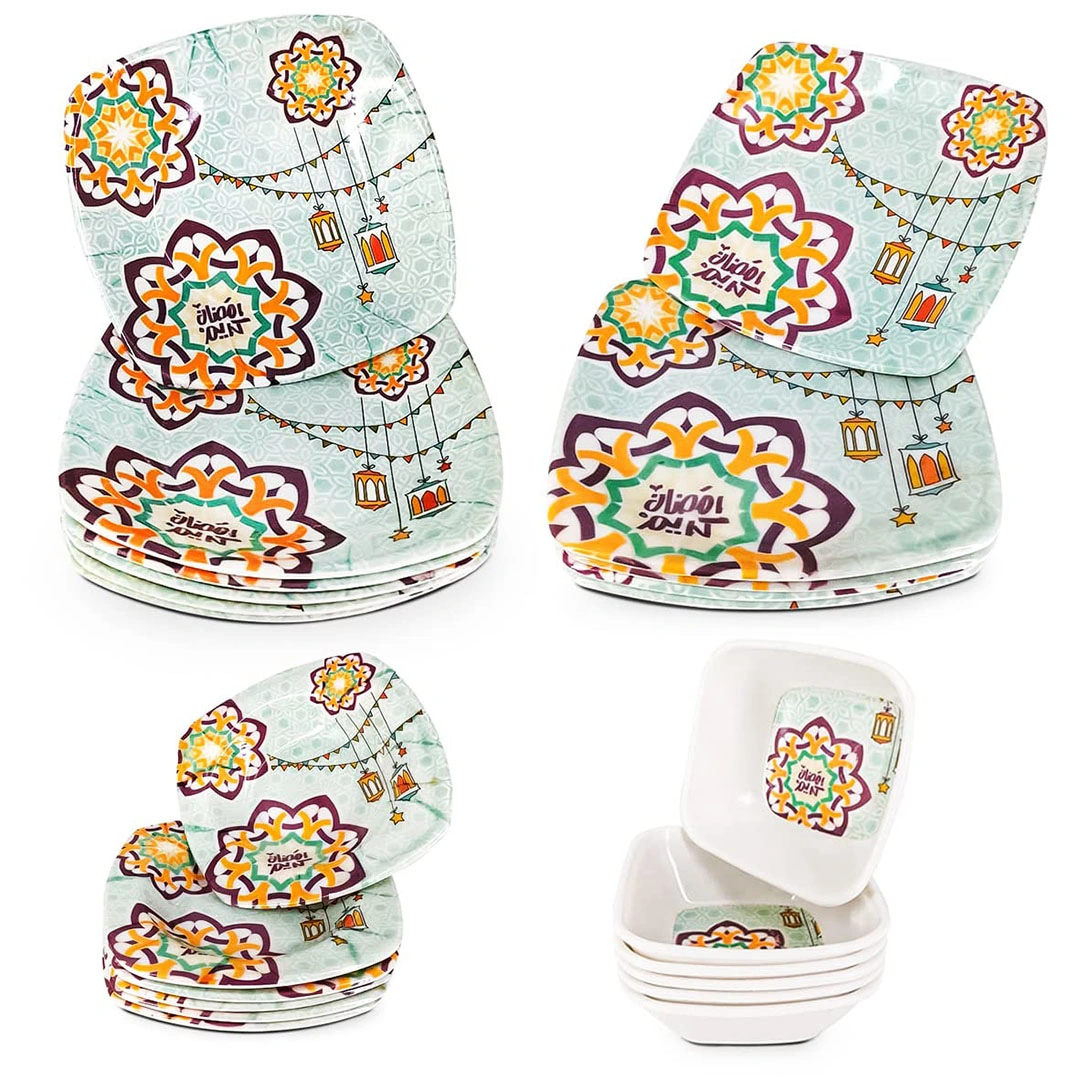 طقم عشاء ميلامين  رمضان - 24ق - شكل فانوس اخضر