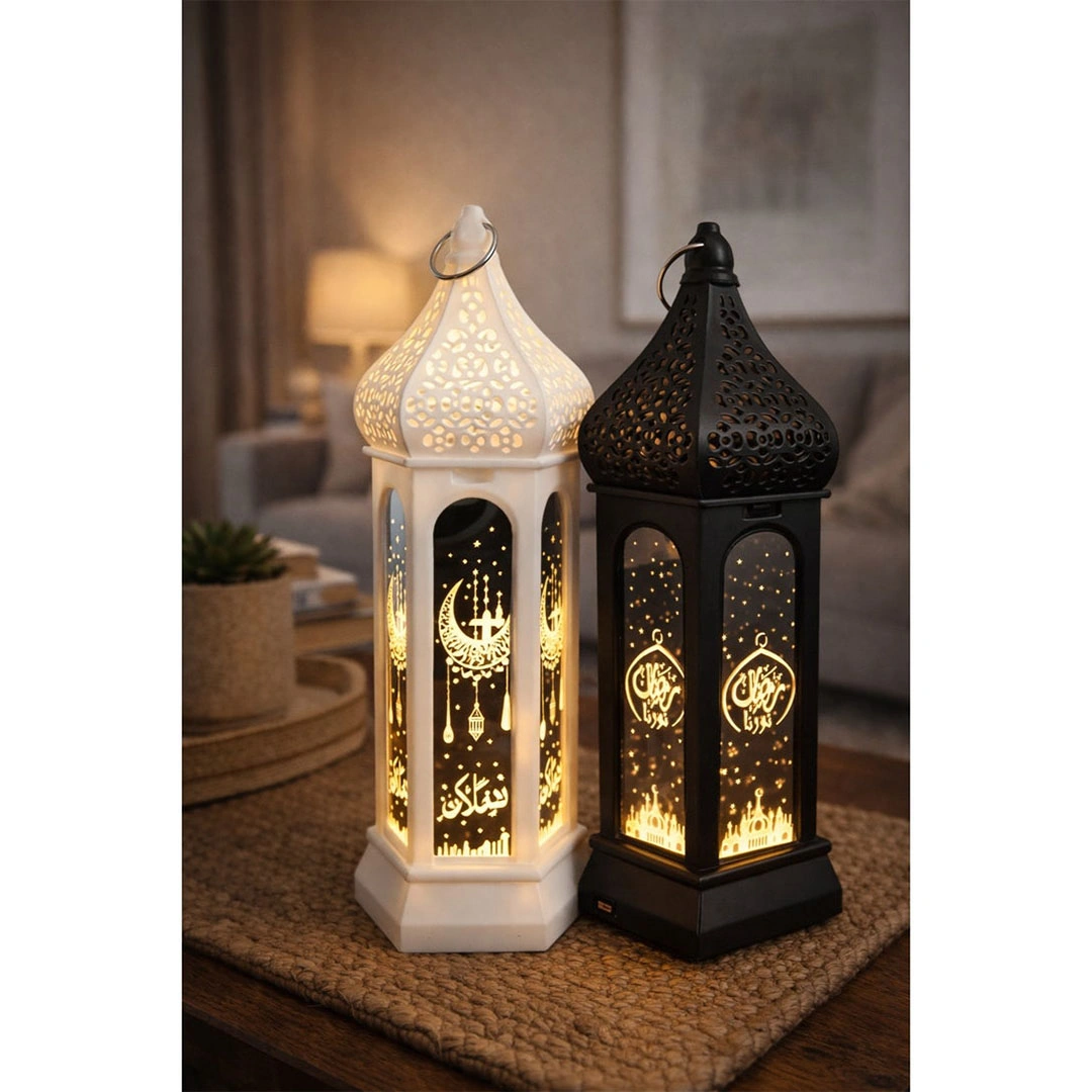 فانوس رمضان  مضيء LED  - ارتفاع 20 سم - 2 قطعة - أبيض*أسود