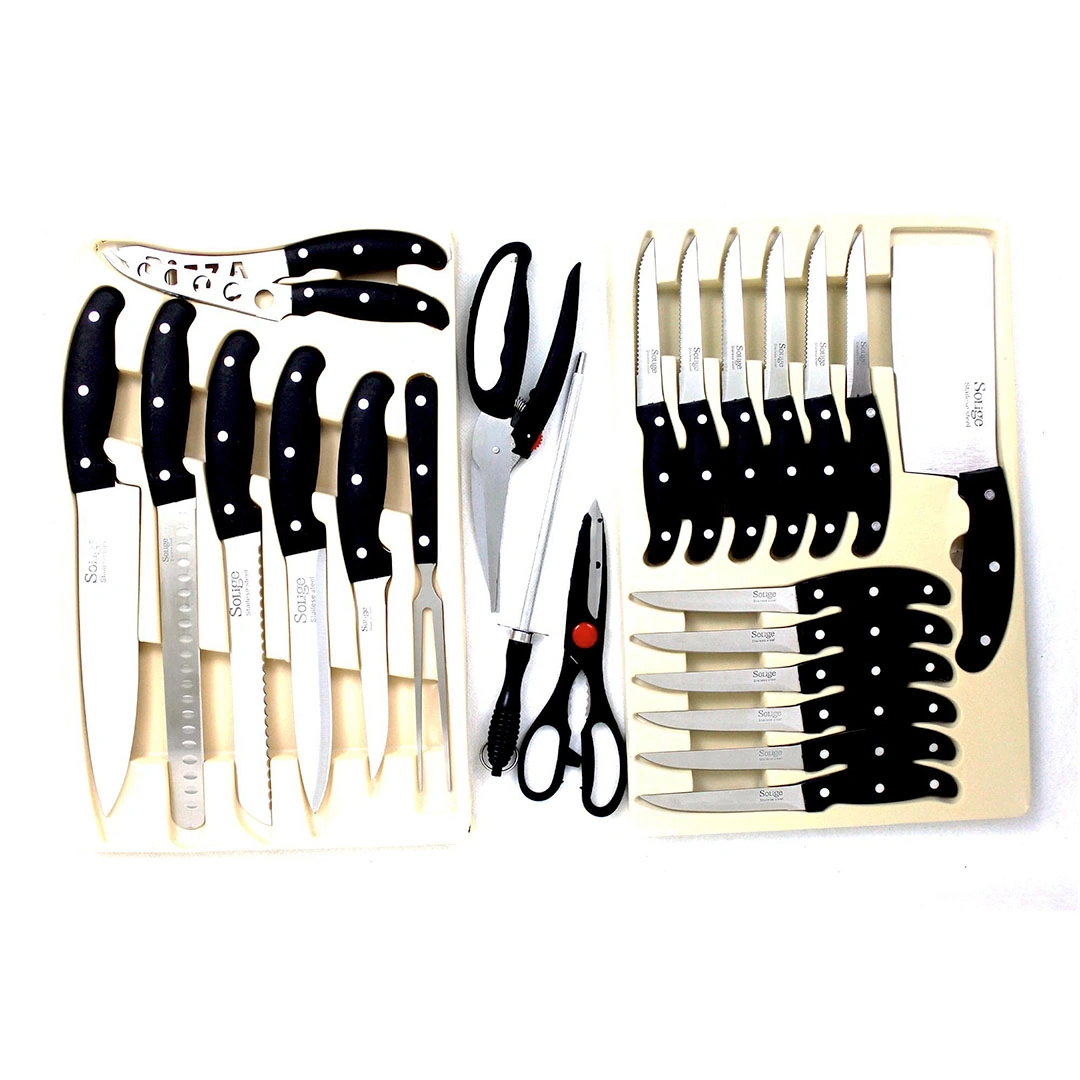 شنطة سكاكين مع حقيبة - 25 قطعة - أسود