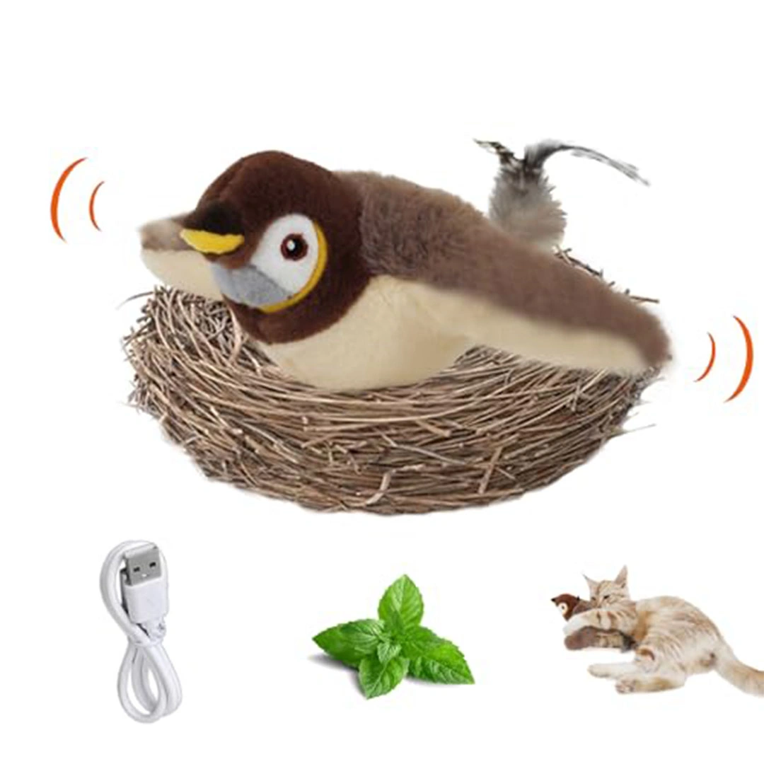 لعبة طائر تفاعلية للقطط بأجنحة ورفرفة وصوت واقعي