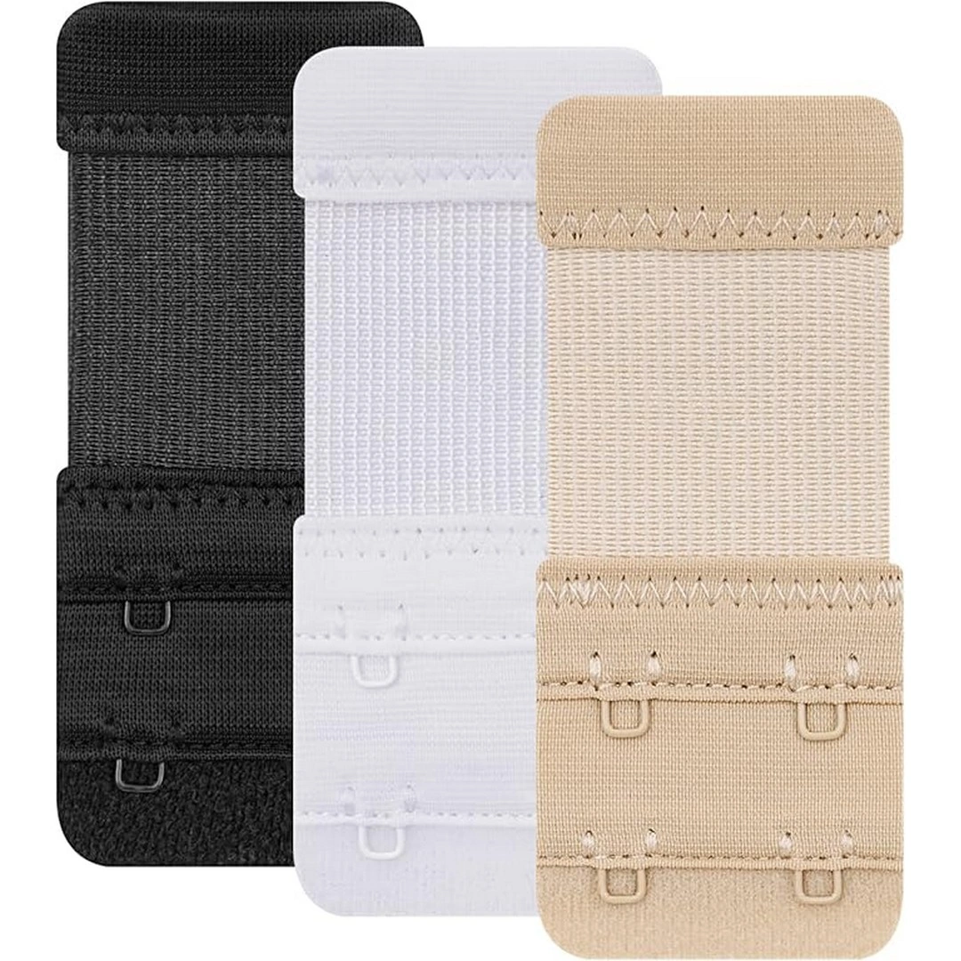 تمديد شريط حمالة الصدر بخطافين - 3 قطع - أبيض/أسود/بيج