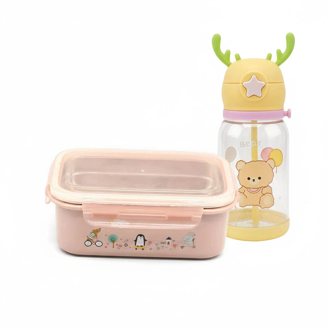 زمزمية أطفال محمولة مع شفاطة - 600 مل مع لانش بوكس ستانلس