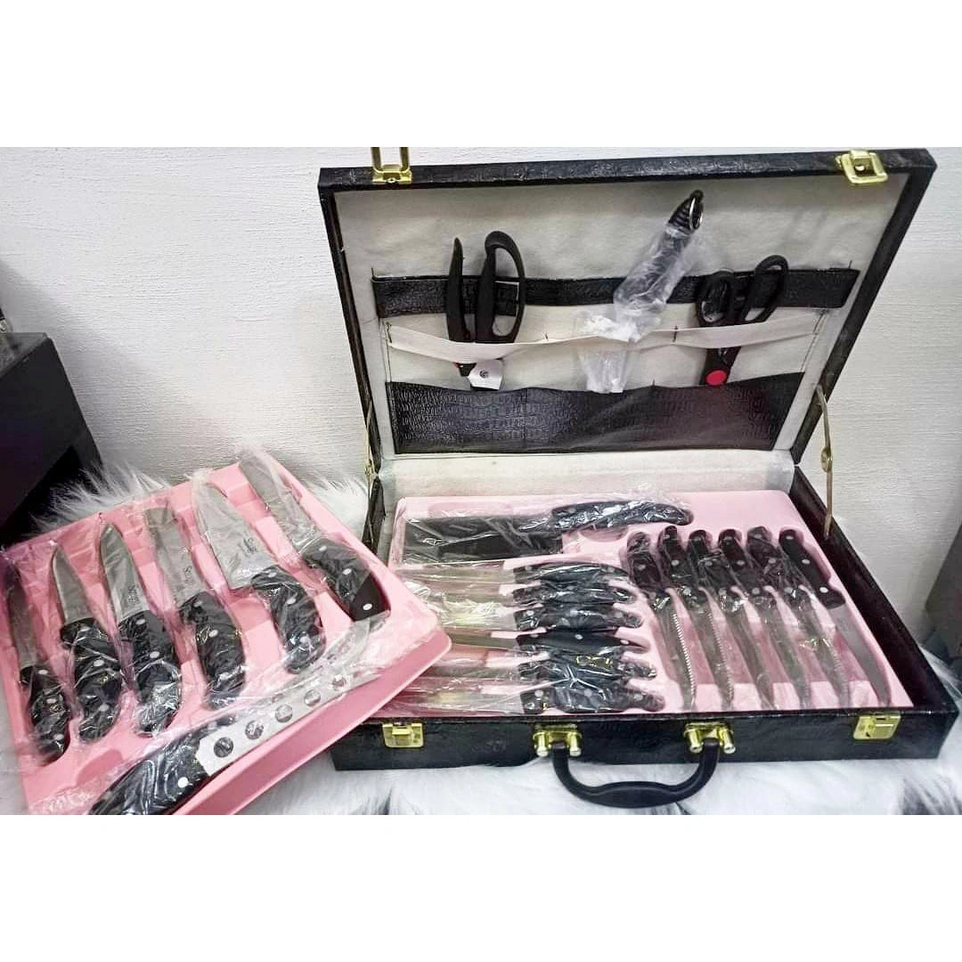 شنطة سكاكين مع حقيبة - 25 قطعة - أسود