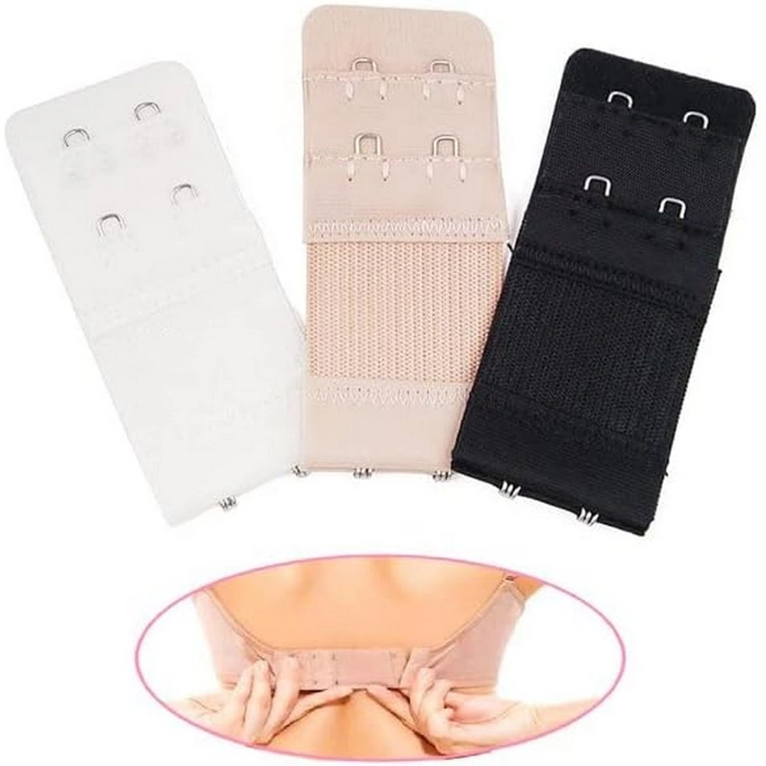 تمديد شريط حمالة الصدر بخطافين - 3 قطع - أبيض/أسود/بيج