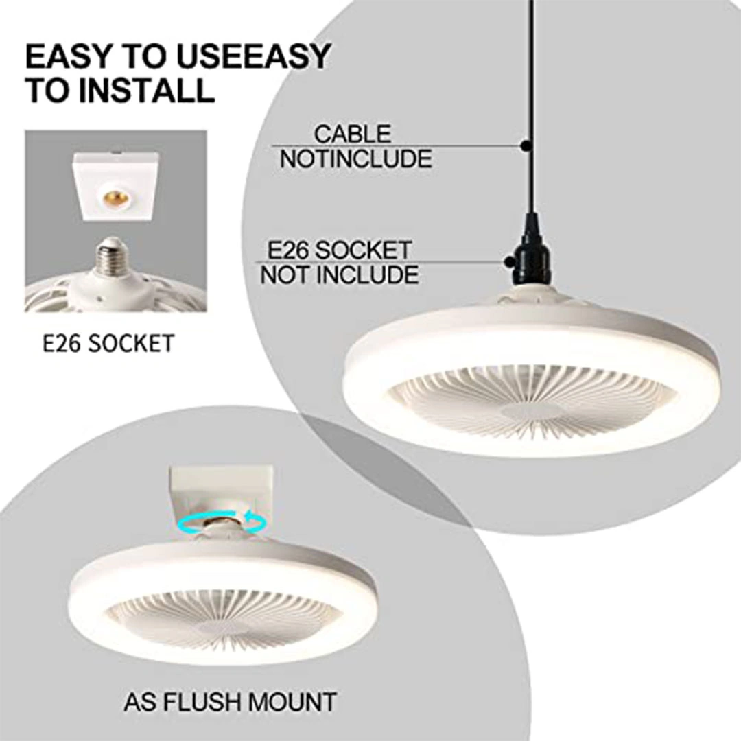 مروحة سقف بدون شفرات بضوء LED قابل للتعتيم و تحكم عن بعد – أبيض - 25 سم