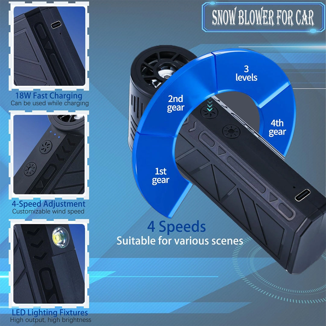 بلاور إلكتروني قوي بدون سلك بمروحة تربو بدون - بإضاءة ليد - أسود