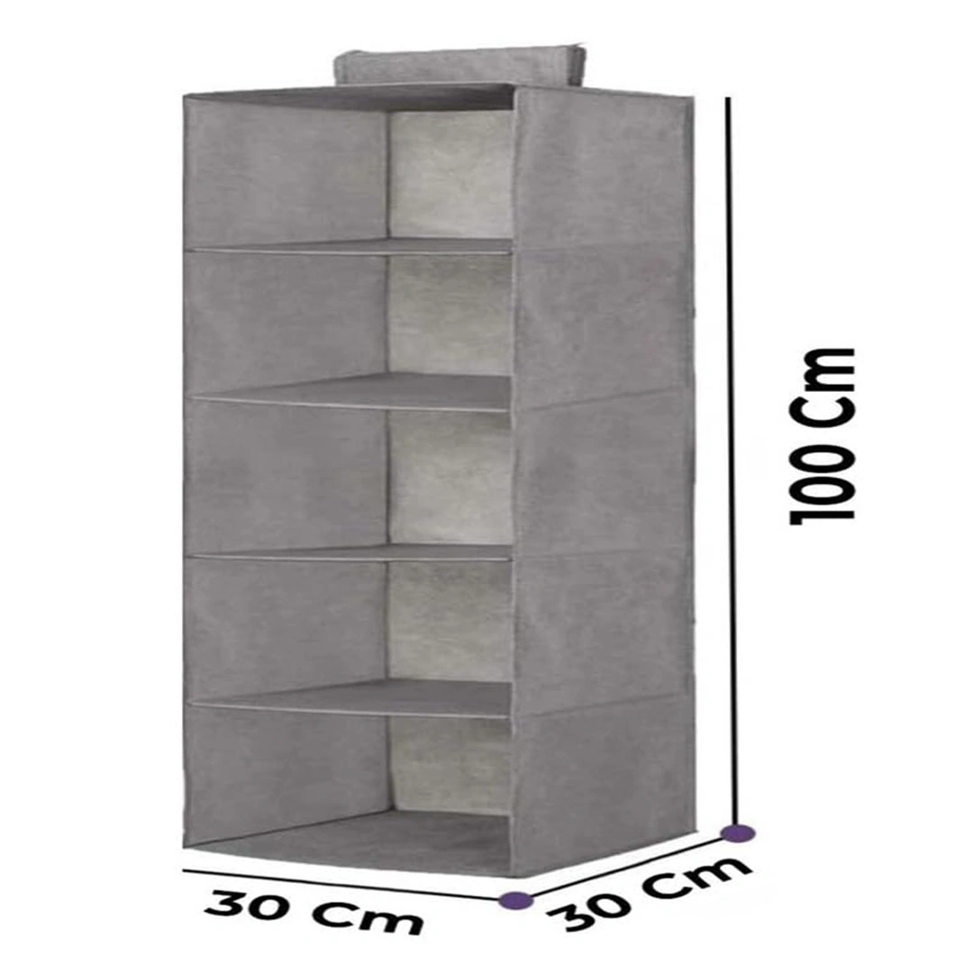 منظم خزانة ملابس - 5 ارفف - رمادي