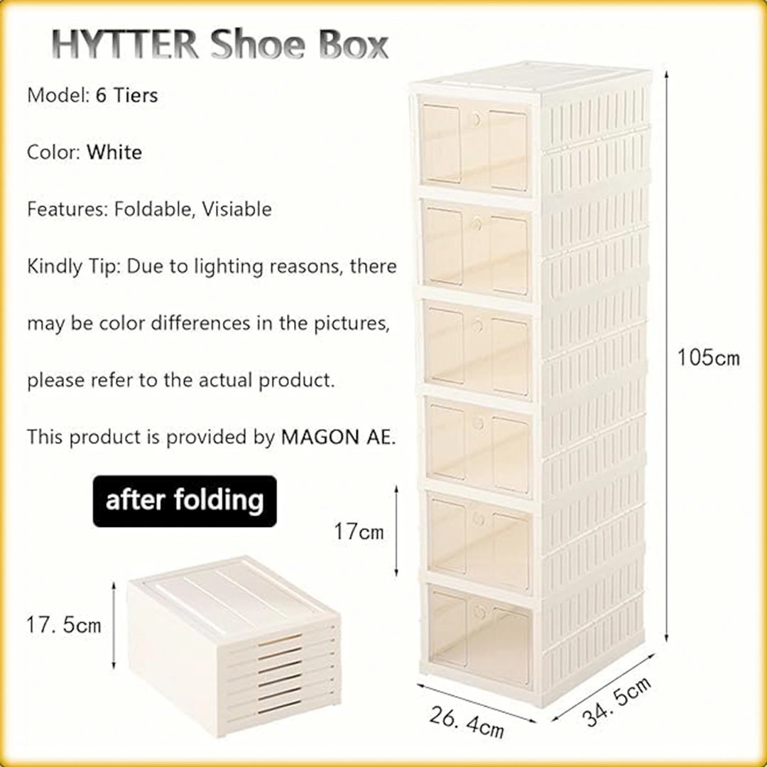 منظم أحذية قابل للطي - 6 قطع - أبيض