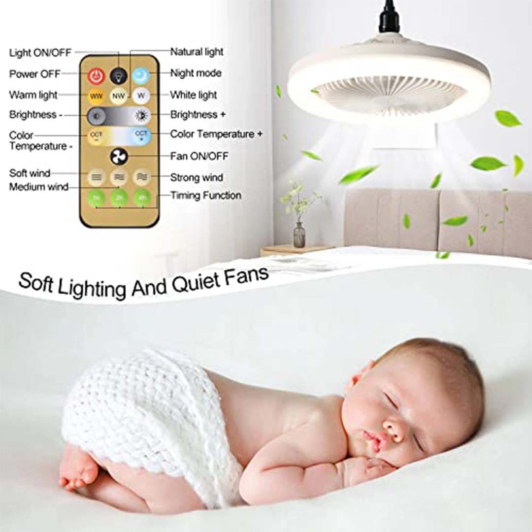 مروحة سقف بدون شفرات بضوء LED قابل للتعتيم و تحكم عن بعد – أبيض - 25 سم