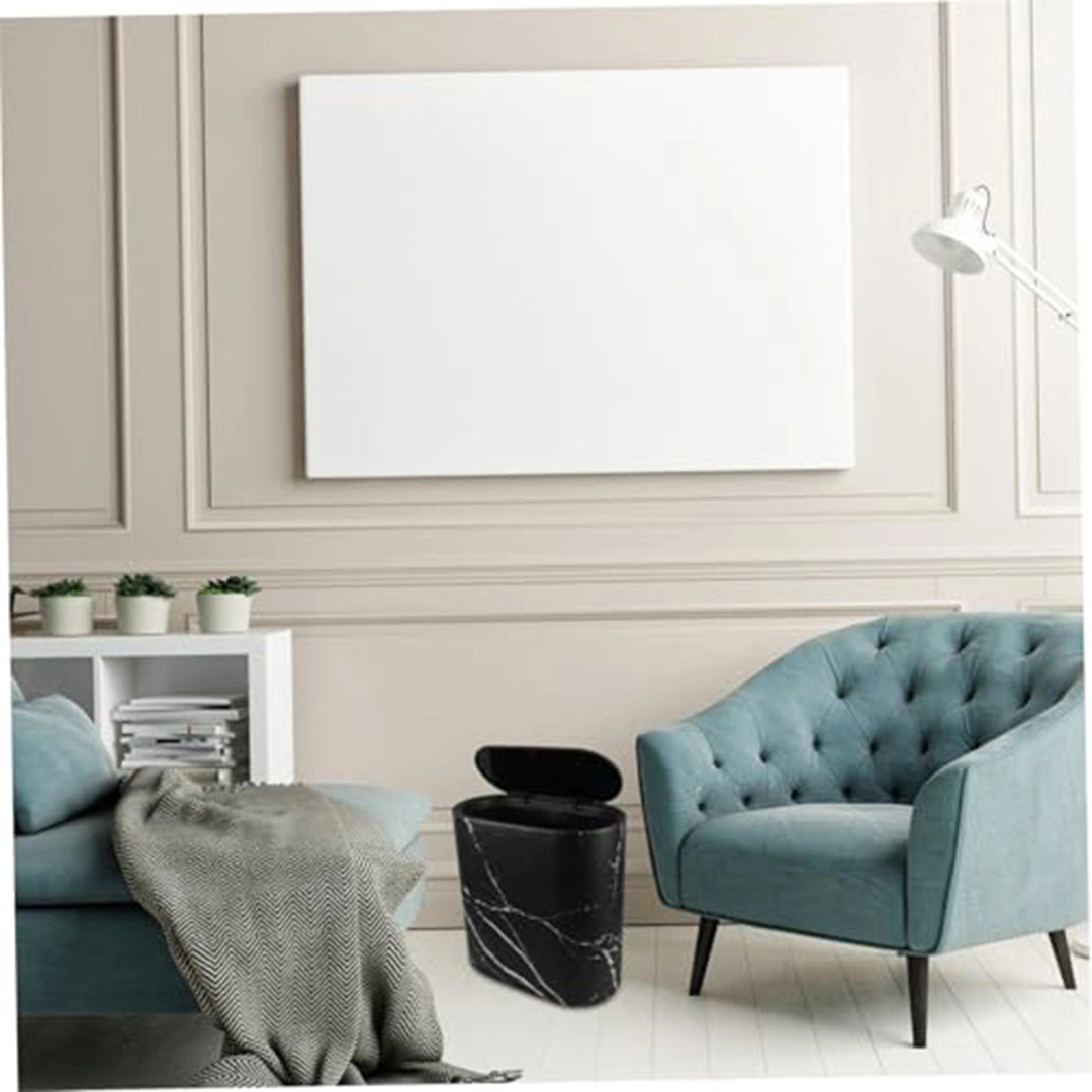 سلة مهملات بلاستيك بتصميم رخامي - أسود