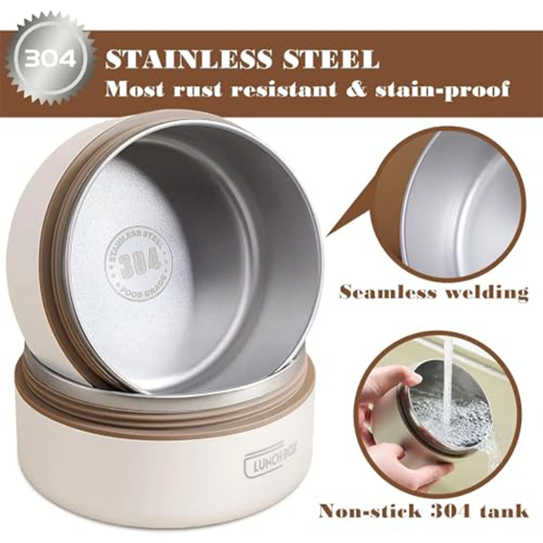 علبة طعام حرارية استانلس ٤ طبقات مع حقيبة - بيج