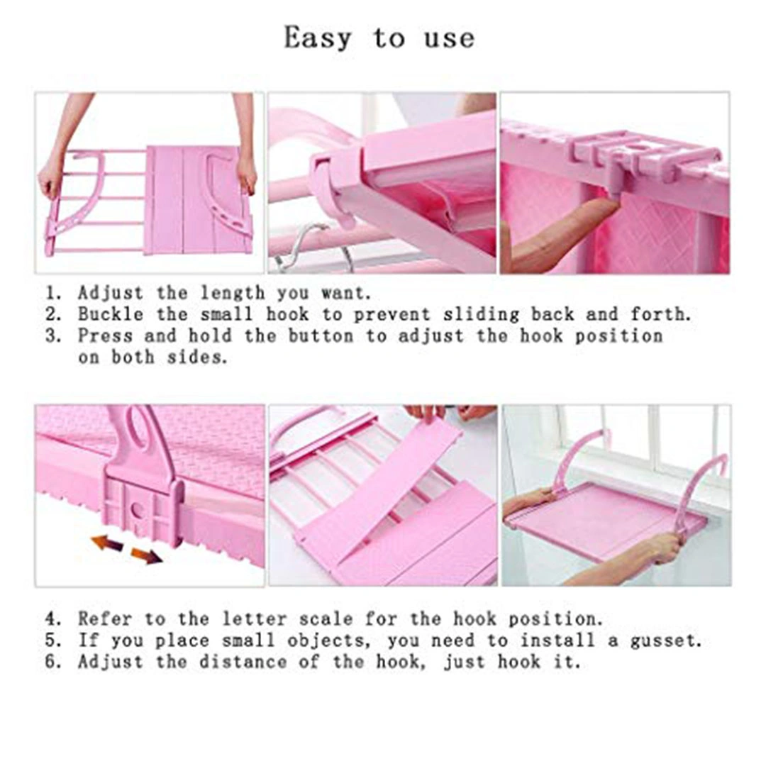 منشر غسيل قابل للتمدد والتثبيت على الحائط - وردي