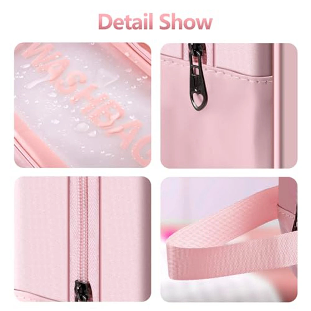 شنط سفر للمكياج شفافة - بينك - 4 قطع