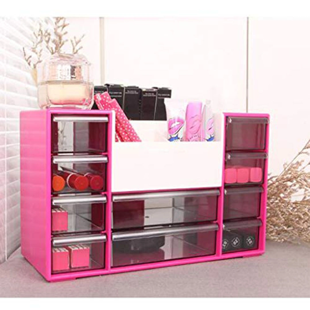 منظم مكتب كبير شفاف بالأدراج - وردي