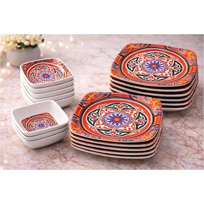 طقم عشاء ميلامين  رمضان - 24ق - شكل خيامية احمر