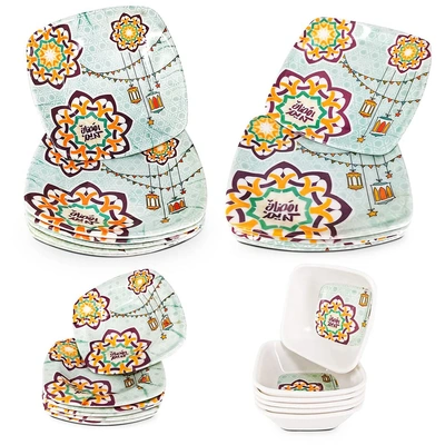 طقم عشاء ميلامين  رمضان - 24ق - شكل فانوس اخضر