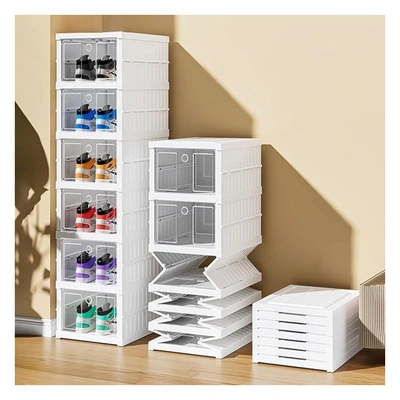 منظم أحذية قابل للطي - 6 قطع - أبيض