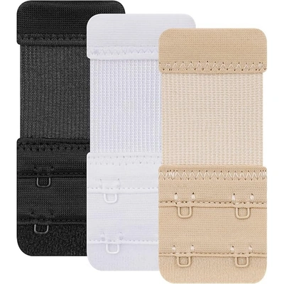 تمديد شريط حمالة الصدر بخطافين - 3 قطع - أبيض/أسود/بيج