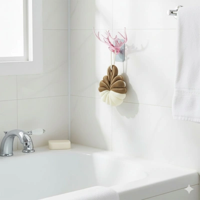 ليفة إستحمام مع خطاف حائط لاصق مزدوج الرأس