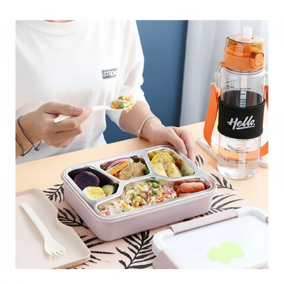 لانش بوكس مقسم - 920 مل - بينك مع زجاجة مياة رياضية - 1 لتر