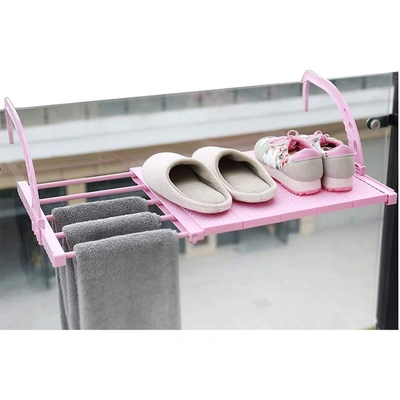 منشر غسيل قابل للتمدد والتثبيت على الحائط - وردي